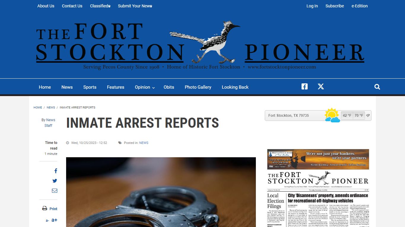 INMATE ARREST REPORTS | Fort Stockton Pioneer