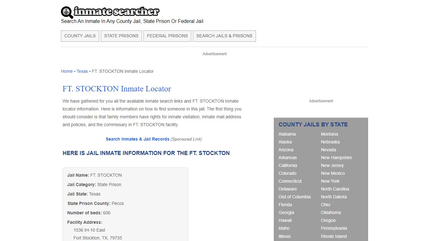 FT. STOCKTON Inmate Locator - Inmate Searcher